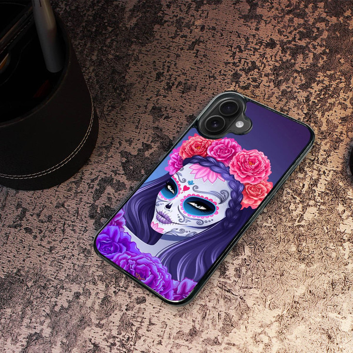 AjourTek for iPhone 16, Durable Protective Soft Back Case Phone Cover, HOT12160 Day of The Dead Sugar Skull 12160