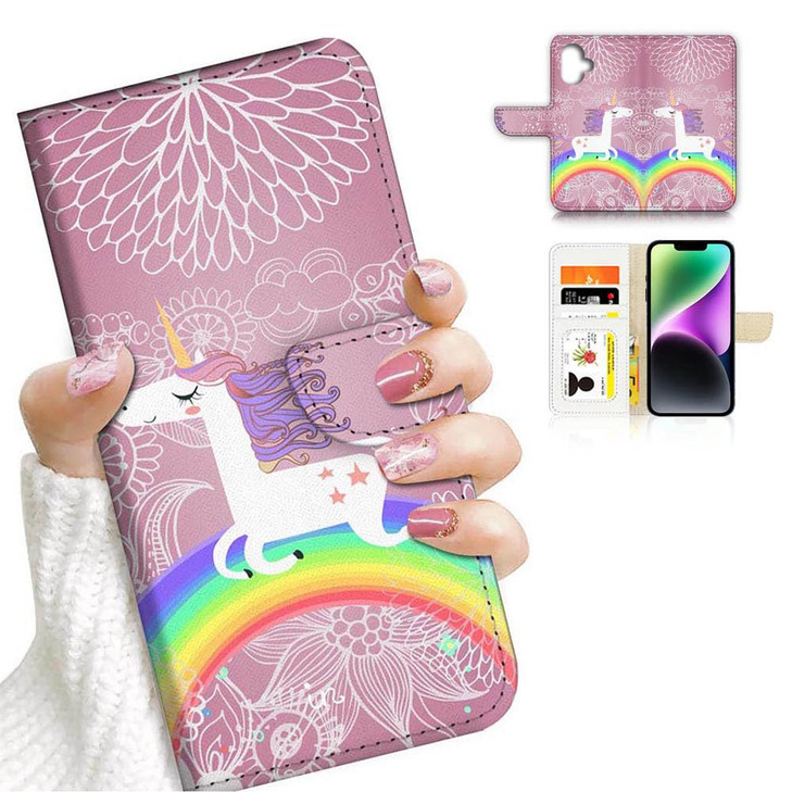 AJOURTEK for iPhone 16, Designed Flip Wallet Phone Case Cover, A21940 Rainbow Unicorn Horse 21940