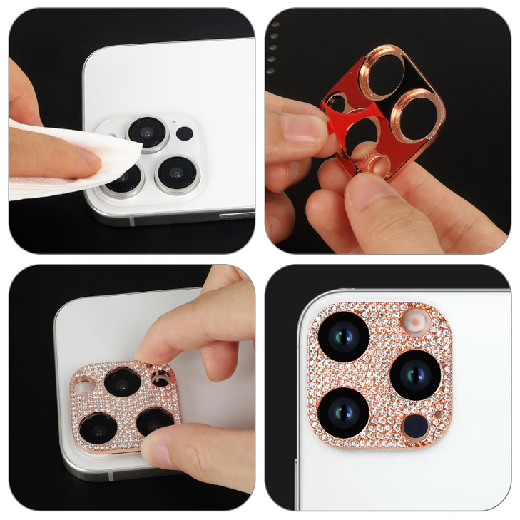Omorro for iPhone 16 Pro Bling Camera Lens Cover Protector, 3D Glitter Crystal Diamond Rhinestone Anti-Scratch Shining Dots Metal Protective Decorati