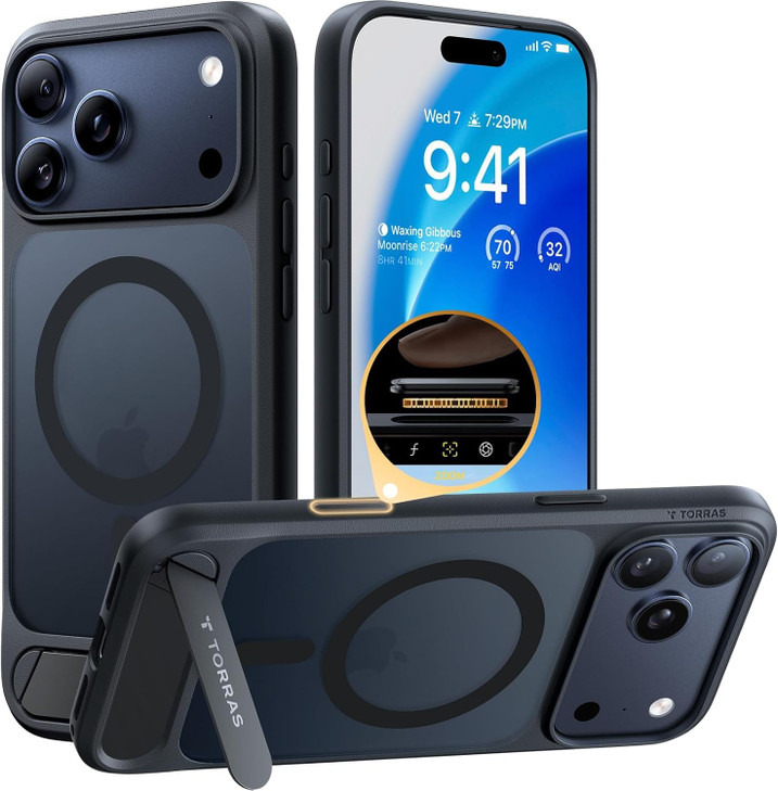 TORRAS Strong Magnetic & Seamless Stand for iPhone 17 Pro Case, Fit for MagSafe, Militray Grade Protection, Built-in Kickstand, Camera Control, Trans