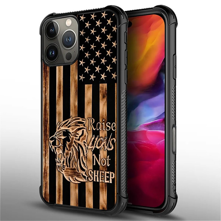 DAIZAG Compatible with iPhone 16 Pro Case,All-Round Protection Shockproof Anti-Scratches TPU Cover,Cases for Man Woman-Wood Grain American Flag Raise