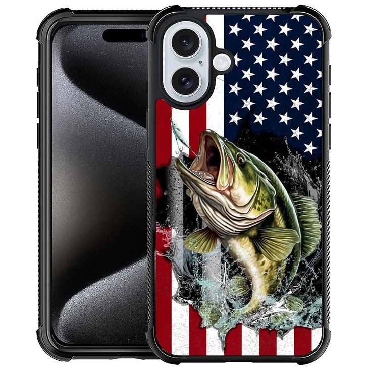 DAIZAG Compatible with iPhone 16 Plus Case,All-Round Protection Shockproof Anti-Scratches TPU Cover,Cases for Man Woman-Vital Bass Fish American Flag