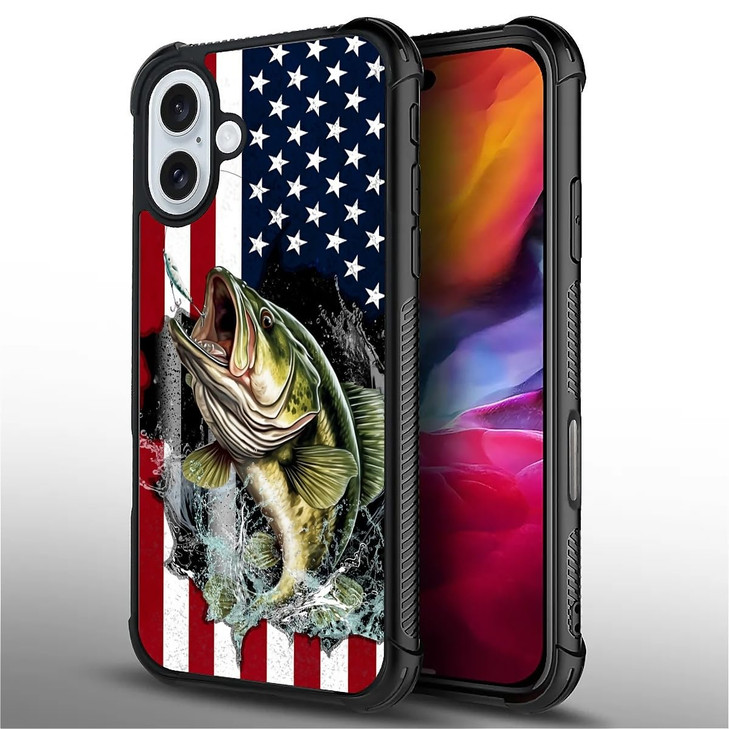 DAIZAG Compatible with iPhone 16 Plus Case,All-Round Protection Shockproof Anti-Scratches TPU Cover,Cases for Man Woman-Vital Bass Fish American Flag