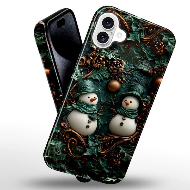 Generic Case Compatible with iPhone 16,Scratch Resistant Hybrid 2-Layer Hard Shell Bright Phone Case,Christmas Retro Snowman Green Colorful