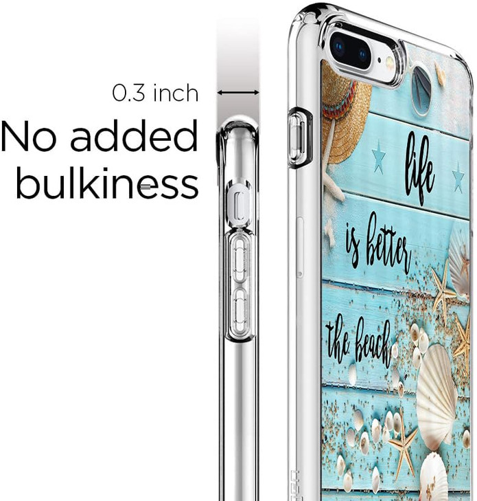 Compatible with iPhone 7 Plus Case iPhone 8 Plus Case, Beach Teal Rustic Design TPU Shockproof Durability Full Body Protection Cover Case