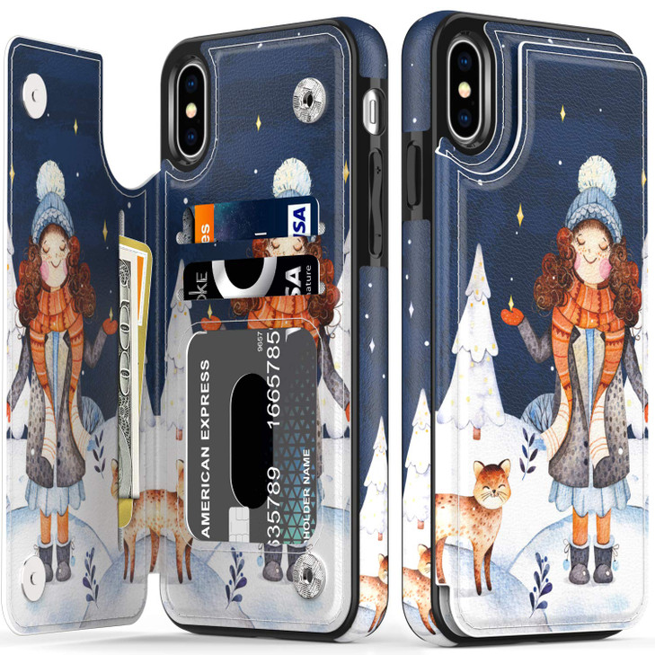 LETO for iPhone Xs Max Case,Leather Wallet Case with Fashionable Flower Designs for Girls Women,Flip Folio Cover with Card Slots Kickstand,Protective