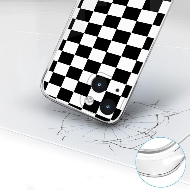 VICLASBISKIY TPU Phone Case Compatible with iPhone 16 Pro Max Case Shock White Black Checkered Transparent Case