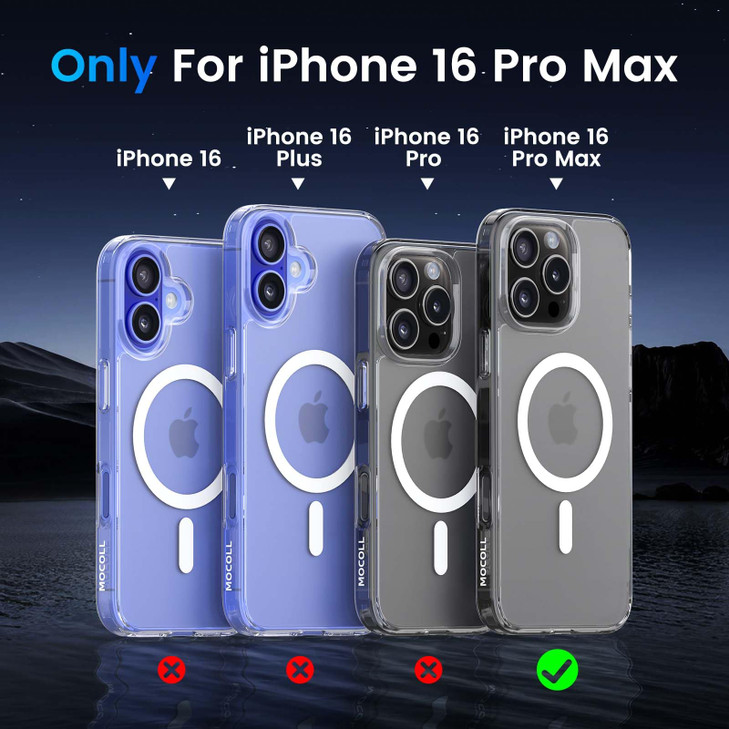 MOCOLL for iPhone 16 Pro Max Case Clear,Compatible with MagSafe,Slim Transparent Magnetic Cover,Military Grade Drop Protection,Anti-Yellowing,Matte