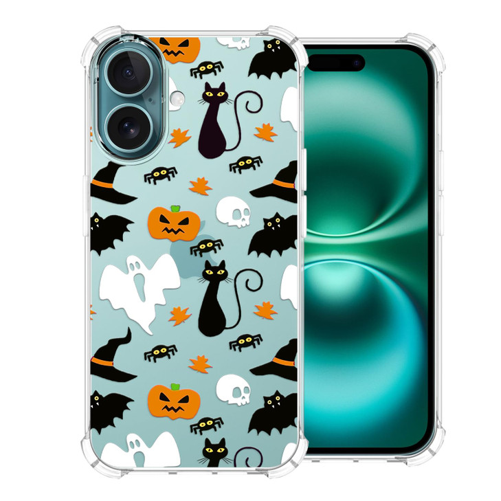 CAROKI Halloween Clear Phone Case for iPhone 16, Halloween Ghost Pattern Case Cover Soft Slim Shockproof Cover Boys Girls Phone Case for iPhone 16-Gh