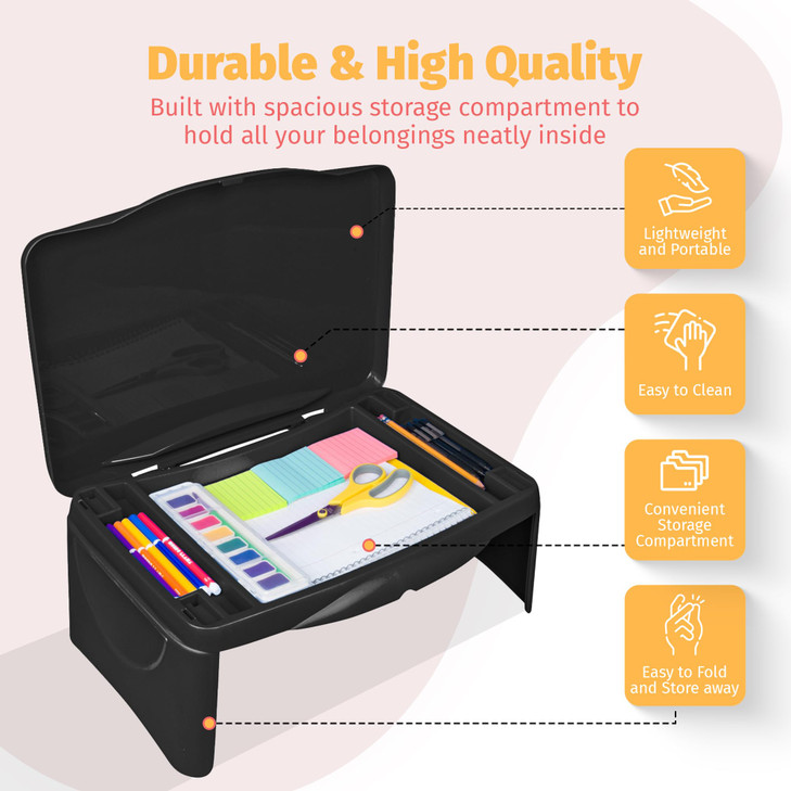 Aerolife Folding Lap Desk - Foldable Table for Work, Study, Gaming, Arts, Crafts, School - Collapsible Laptop Tray with Storage Compartment - Portabl