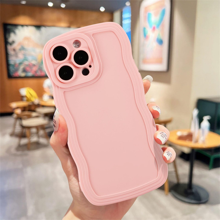 UEEBAI Wave Frame Silicon Case for iPhone 16 Pro Phone Case, Cute Wave Frame Slim Fit Shockproof Phone Bumper Cover Soft Pretty Curly Girly Cover for