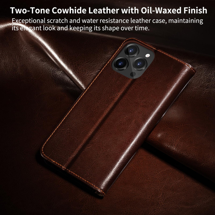 Belemay Compatible with iPhone 16 Pro Case Wallet, Durable Genuine Leather, RFID Blocking Card Holders, Shockproof TPU Shell, Kickstand, Drop Protect