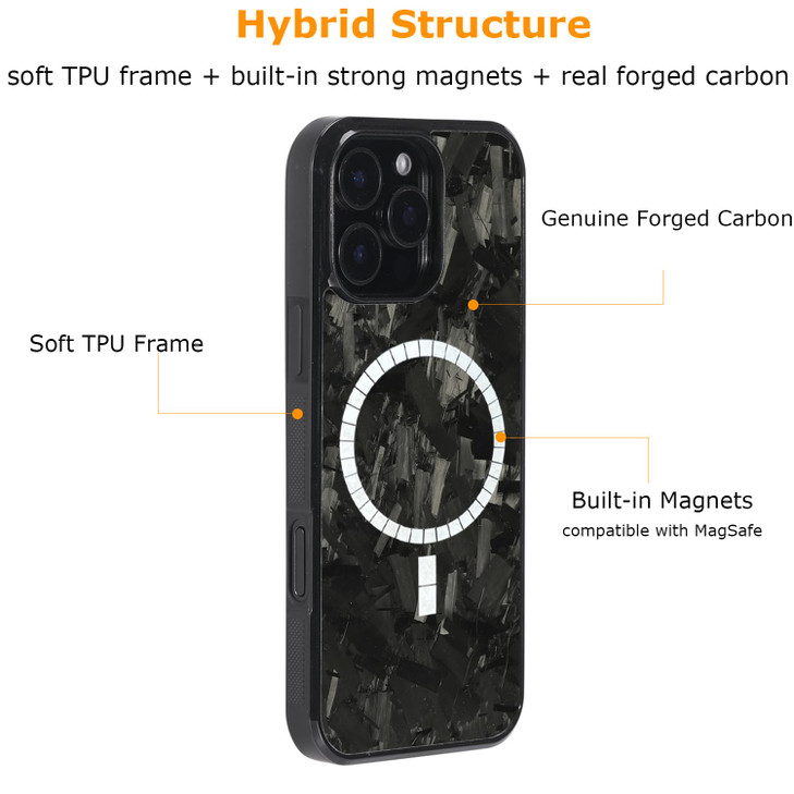 molzar Grip Series for iPhone 16 Pro Max Case with Real Forged Carbon Fiber, Built-in Magnet Ring for Magnetic Mount, Compatible with MagSafe Charger