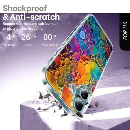 Slim Case for iPhone 16 5G Phone Case Women, Cute Mandala Skull Rose Flower Colorful Design, Soft Silicone TPU Bumper Anti-Scratch Shockproof Protect