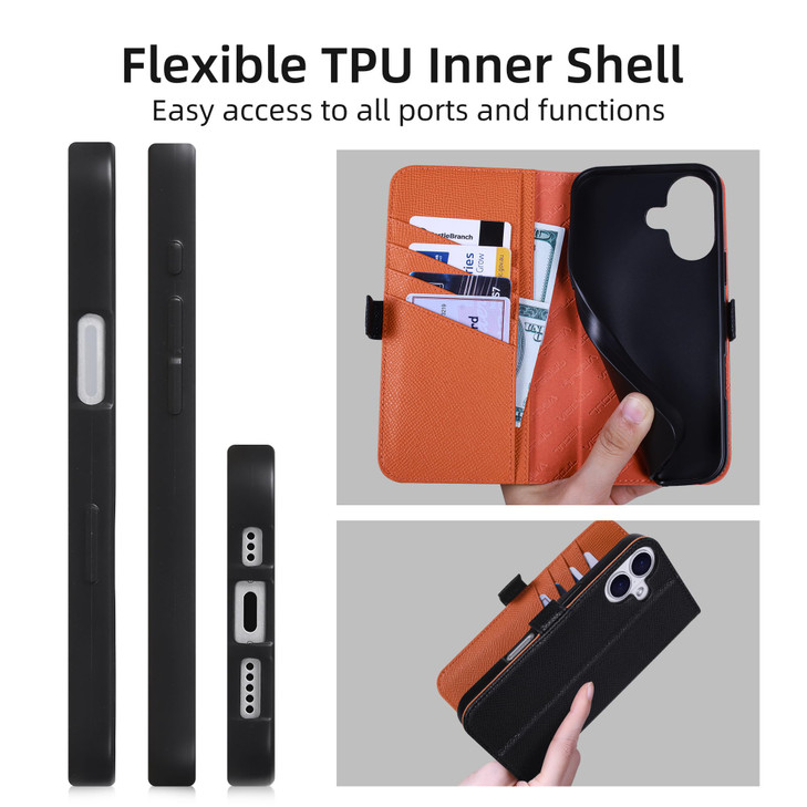 VISOUL Compatible with iPhone 16 Plus Wallet Case, Genuine Leather Phone Case Wallet Card Holder Magnetic Closure Kickstand Flip Cover Designed for i