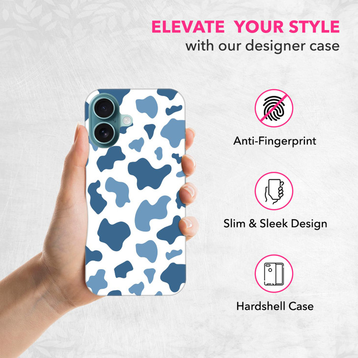 SuzaCase Back Case for iPhone 16 Plus, iPhone 16 Plus Case with Stylish Blue Cow Skin Print Design Printed Cute, Sleek Durable Hardshell Protective D