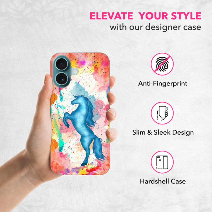 SuzaCase Back Case for iPhone 16 Plus, iPhone 16 Plus Case with Stylish Horse Watercolored Design Printed Cute, Sleek Durable Hardshell Protective De