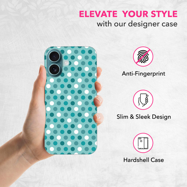 SuzaCase Back Case for iPhone 16 Plus, iPhone 16 Plus Case with Stylish Polka Dots Teal Design Printed Cute, Sleek Durable Hardshell Protective Desig