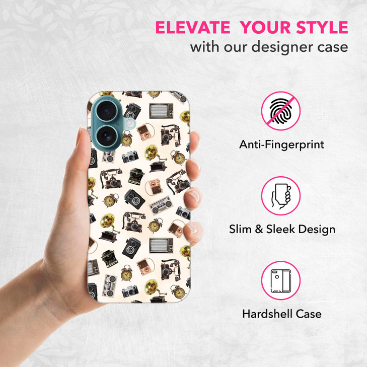 SuzaCase Back Case for iPhone 16 Plus, iPhone 16 Plus Case with Stylish Vintage Retro Objects Design Printed Cute, Sleek Durable Hardshell Protective