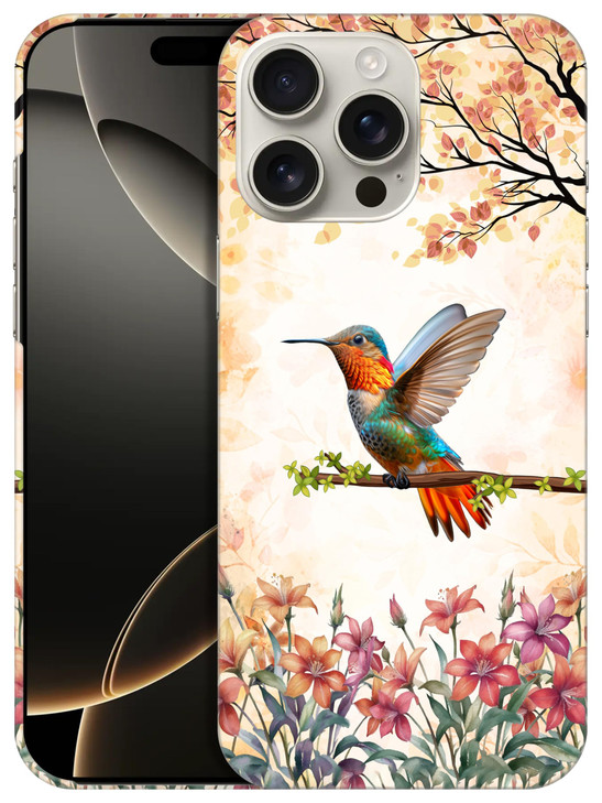 SuzaCase Back Case for iPhone 16 Pro, iPhone 16 Pro Case with Stylish Humming Bird Floral Design Printed Cute, Sleek Durable Hardshell Protective Des