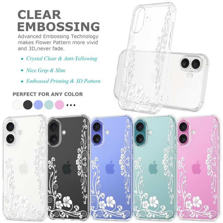 GREATRULY Floral Clear Case for iPhone 16 for Women Girls,Cute Flowers Design Phone Cover,Slim Soft Transparent Drop Proof Pretty Flower Print Patter
