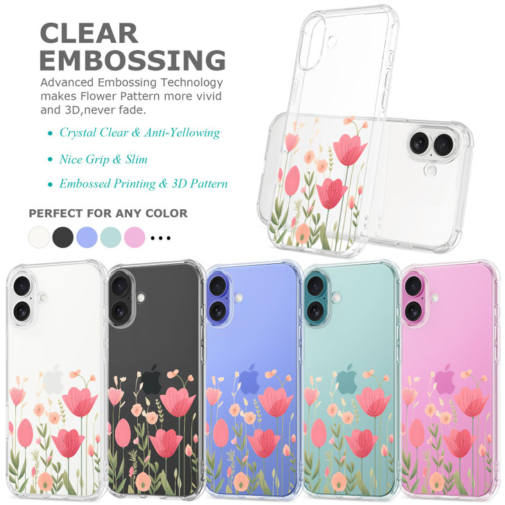 GREATRULY Floral Clear Case for iPhone 16 Plus for Women Girls,Cute Flowers Design Phone Cover,Slim Soft Transparent Drop Proof Pretty Flower Print P
