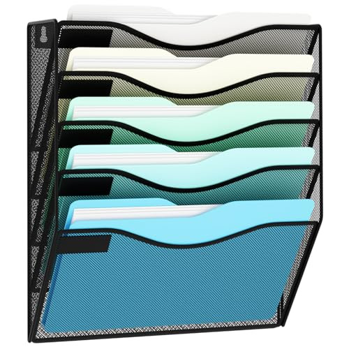 JessYo 5 Pocket Wall File Organizer Wall Mounted Mail Folder Paper Document Holder Clipboard Storage Organization Pocket Vertical Hanging Magazine Ra