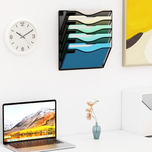 JessYo 5 Pocket Wall File Organizer Wall Mounted Mail Folder Paper Document Holder Clipboard Storage Organization Pocket Vertical Hanging Magazine Ra