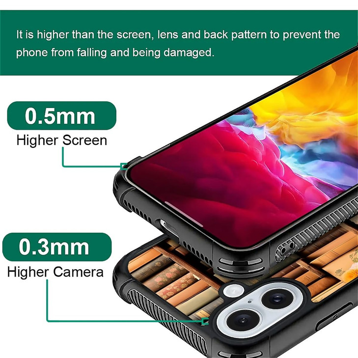 DAIZAG Compatible with iPhone 16 Plus Case,Flowers and Books Four Corners with Bumper Shockproof Anti-Scratch Protection Cover for iPhone 16 Plus