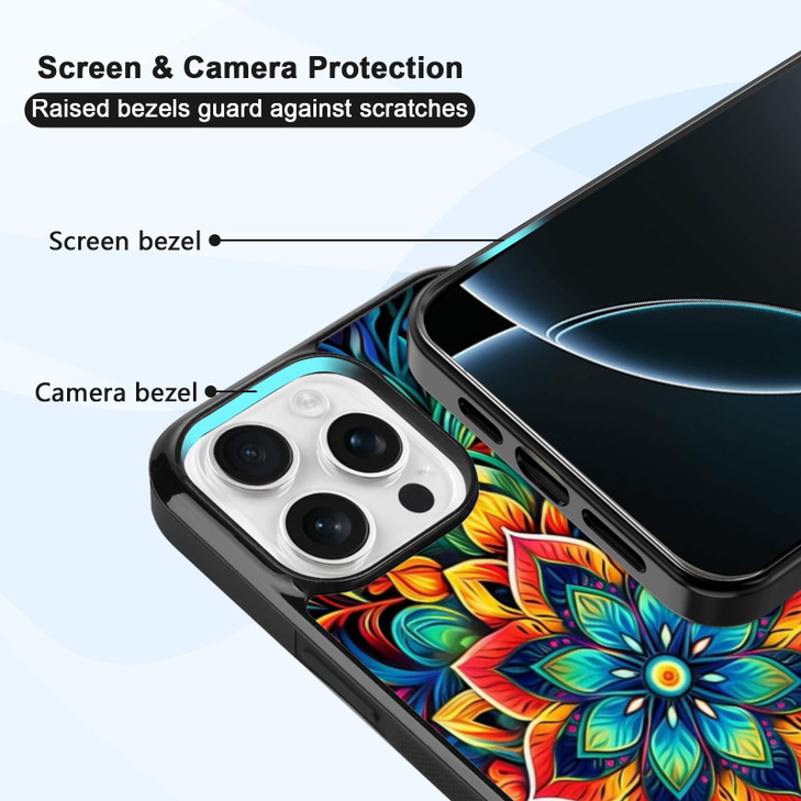 Mandala Flower Designed Phone Case for iPhone 16 Pro Max Protective Cover Soft TPU Slim Shockproof Limited Boho Phone Case for Teen Girls and Boys, W