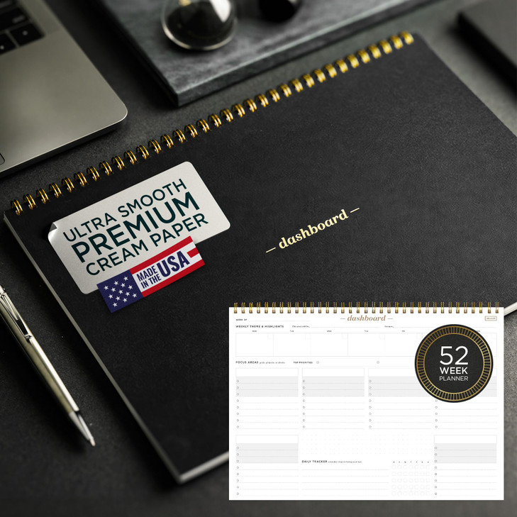 Ink+Volt Dashboard Spiral Deskpad | Undated Weekly Planner Notepad w/ 52 Undated Sheets, Premium Productivity Planner, Minimalist Weekly to do List f