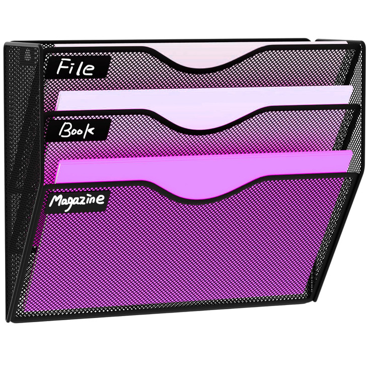 Heavty 5 Pocket Wall File Holder Organizer, Mesh Hanging Wall Mounted Document Paper Folder Filing Magazine Rack with Nametag Label for Office Home S
