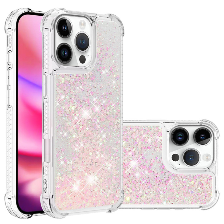 Asdsinfor Case for iPhone 16 Pro, Glitter Liquid Cute Clear Flowing Quicksand TPU with Anti-Fall Belt Bumper Corner Shockproof Protection Cover for i