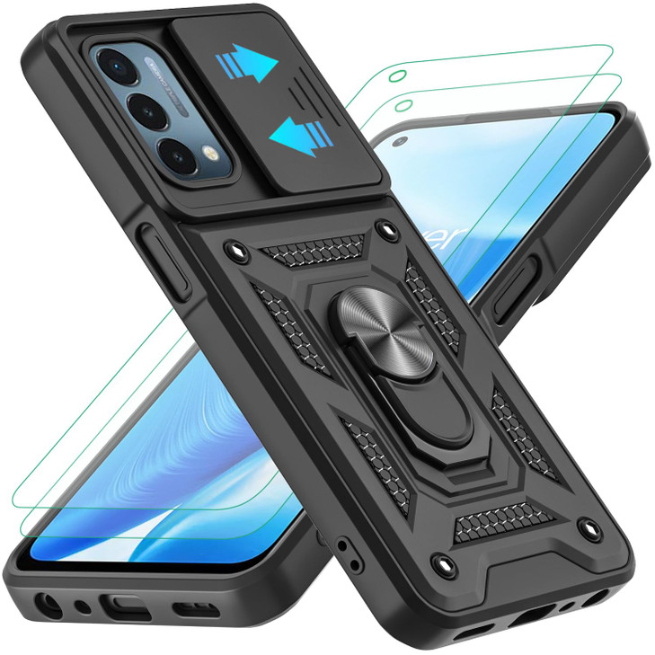 YKHJKLEC for OnePlus Nord N200 5G Case with 2Pcs HD Screen Protector, Heavy Duty Shockproof with 360 ° Rotation Metal Kickstand [Military Grade] Prot