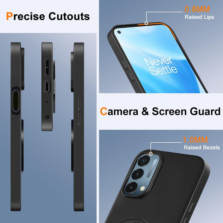 Compatible for OnePlus Nord N200 5G Phone Case with Glass Screen Protector, 360° Rotatable Ring Holder Kickstand Silicone Silm Fit Shockproof Protect