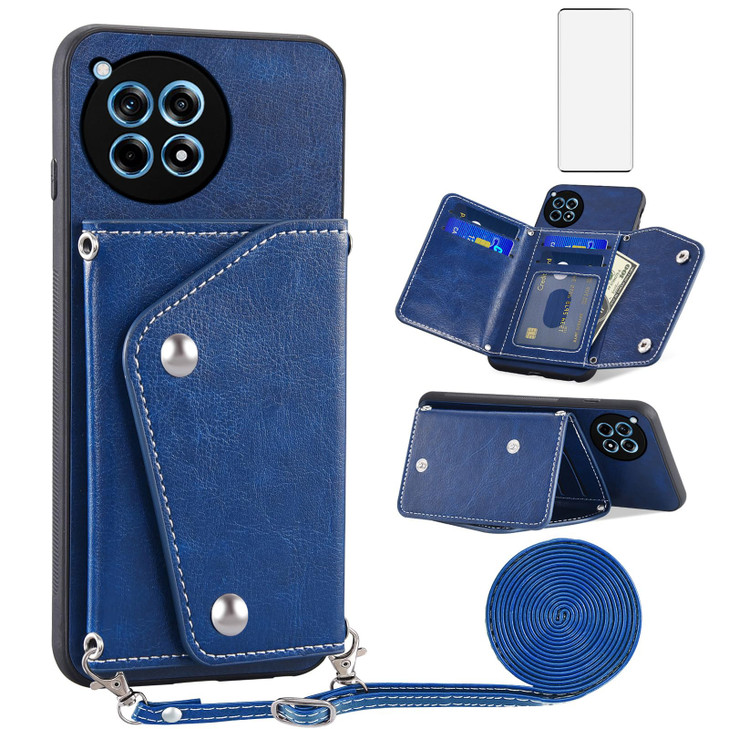 Asuwish Phone Case for OnePlus 12R 5G/Ace 3 2024 Wallet Cover with Tempered Glass Screen Protector Credit Card Holder Crossbody Strap Stand Leather C