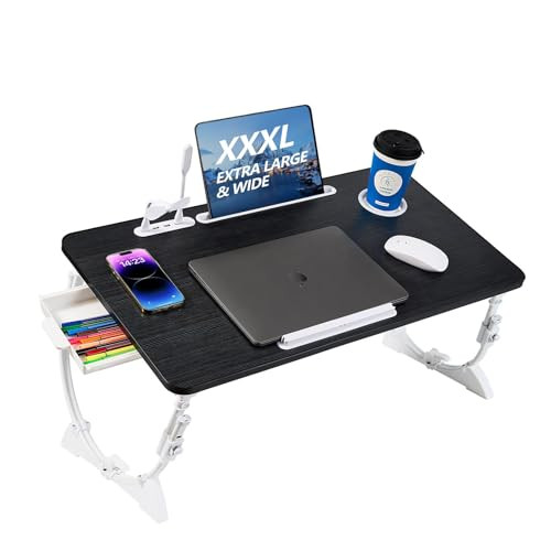 Large Size Floor Desk, Adjustable Floor Table with USB Ports torage Drawer Cup Holder, Foldable Low Coffee Table, Portable Lap Desk Tray for Eating R