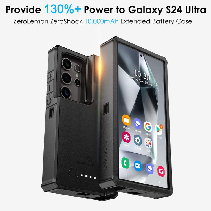 ZEROLEMON Battery Case for Galaxy S24 Ultra 10000mAh, 18W Fast Phone Charging Power to Galaxy S24 Ultra, ZeroShock Extended Charger Case Cover for Th