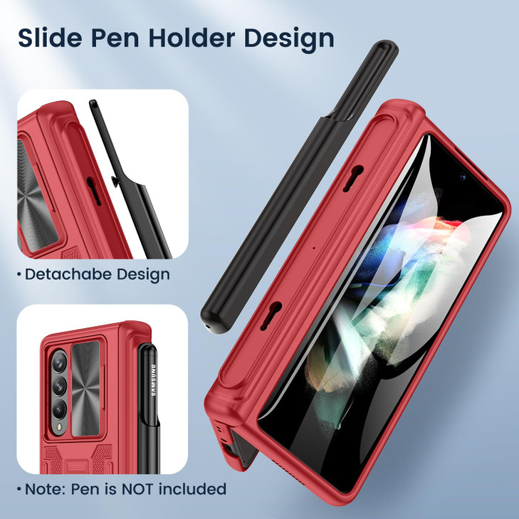 Maxdara for Z Fold 3 Case with S Pen Holder, Hinge Protection and Built-in Screen Protector Phone Cover(Blue)