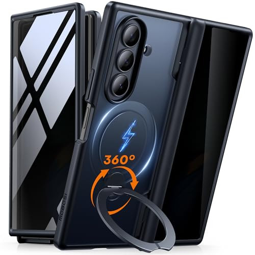 MOBOSI for Z Fold 5 Case with Rotatable Ring Stand & Privacy Screen Protector, Compatible with Magsafe, 18FT MIL-Grade Protection, Magnetic Shockproo