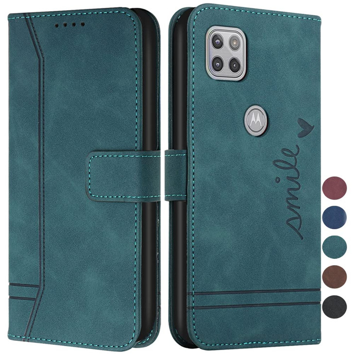 COTDINFOR Wallet Case for Moto One 5G Ace With Card Holder, Leather Flip Cover, Kickstand, Magnetic Full Protection - Smile Green