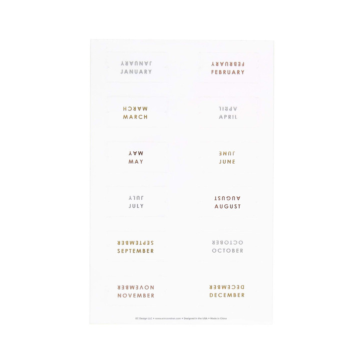 Erin Condren Metallic Monthly Tab Stickers Great for Customizing Tabbed Planners, Organizers, Agendas & Notebooks. 2 Clear Sticker Sheets with 12 Mon