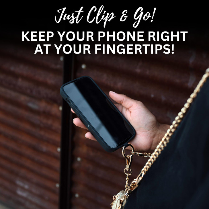 Save the Girls Clip and Go Phone Metal Chain with Pouch (Gun Metal - Black Pouch)  Stylish Phone Lanyard Crossbody with Wallet for Women, Hands-Free