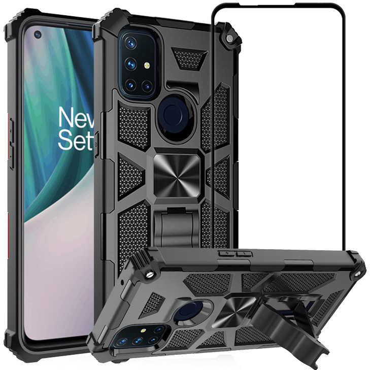 Ailiber Compatible with OnePlus Nord N10 5G Case with Screen Protector, for Magnetic Car Mount, Kickstand Holder, Rugged Shockproof Bumper Military G