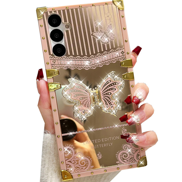 Changjia for Samsung Galaxy A17/A16 5G Kickstand Case, Cute Luxury Glitter Bling Sparkly Diamond Butterfly Foldable Stand Elegant Mirror Shockproof W