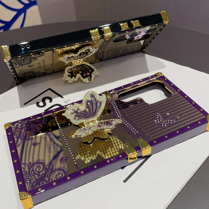 Changjia for Samsung Galaxy A17/A16 5G Kickstand Case, Cute Luxury Glitter Bling Sparkly Diamond Butterfly Foldable Stand Elegant Mirror Shockproof W