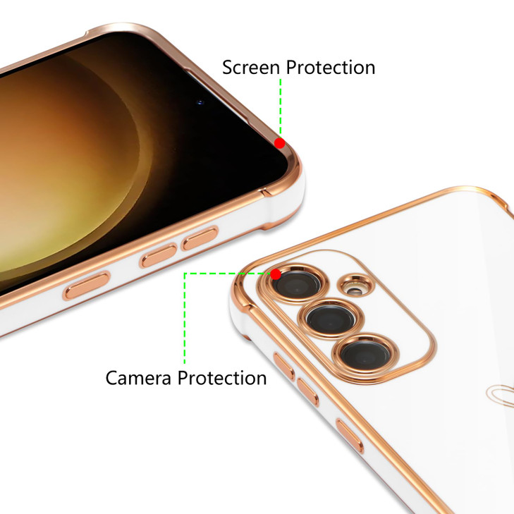 ZTOFERA for Samsung Galaxy S24 FE 5G Case,Cute Plating Edge Love Hearts Pattern with Camera Lens Protection Phone Case for Galaxy S24 FE 6.7",White