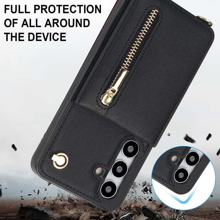 MRRSIWEI for Samsung Galaxy S24 FE (Not S24) Crossbody Wallet Case with Card Holder, PU Leather Removable Lanyard Zipper with Kickstand Case Cover fo