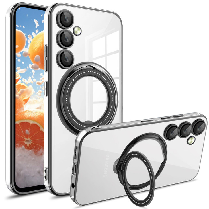 Ysnzaq Clear Case for Samsung Galaxy S24 FE 6.7" with Rotatable Ring Stand, Soft TPU Slim Fit Shockproof Phone Cover with Camera Lens Protector for S