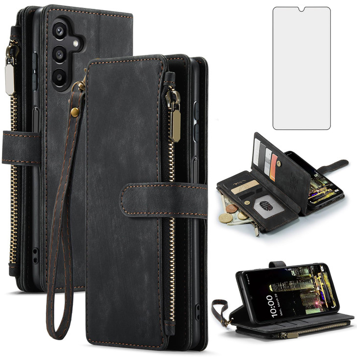 Asuwish Phone Case for Samsung Galaxy A16 5G/4G Wallet Cover and Tempered Glass Screen Protector PU Leather Flip Credit Card Holder Stand Lanyard Wri